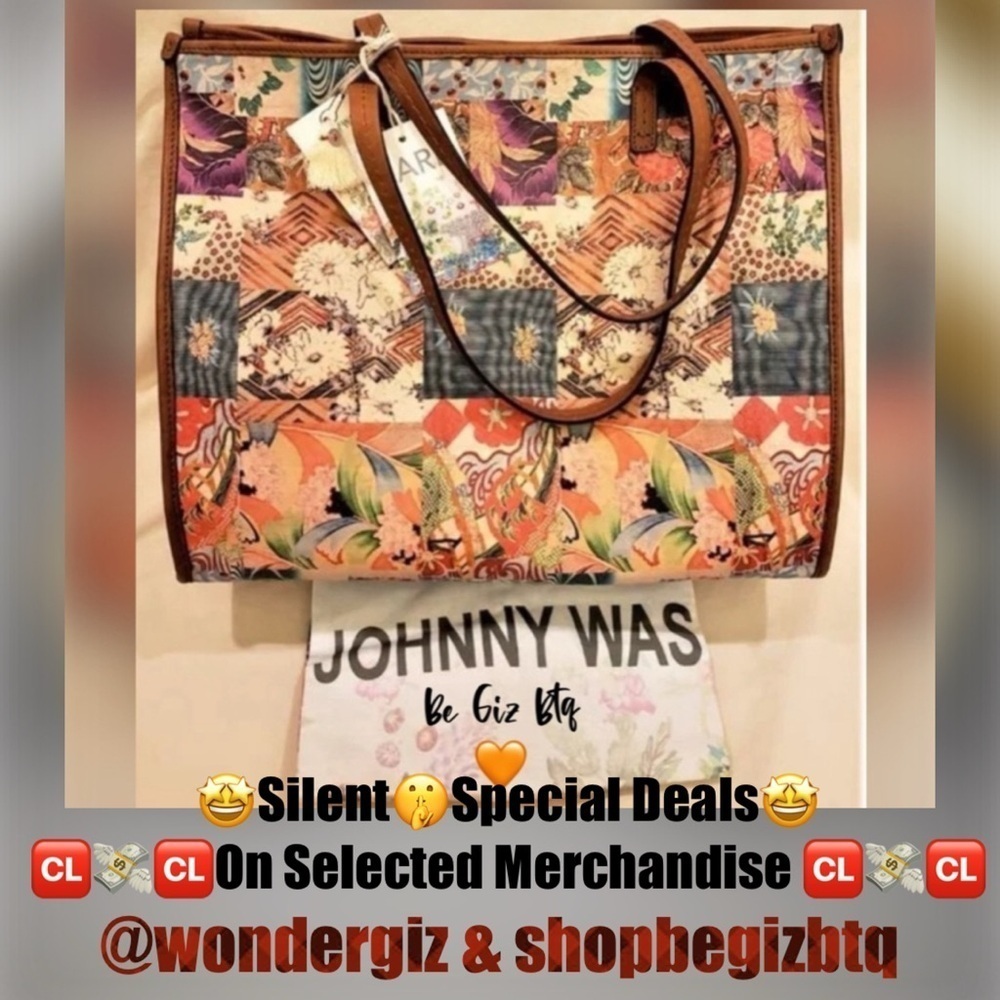 🆑 Johnny Was Grace Iconic Patchwork Bag Tan Leather Iconic Chic Patchwork Design